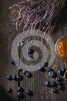 Honey, blueberries and lavender