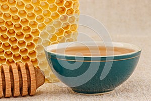 Honey in bowl with honeycomb