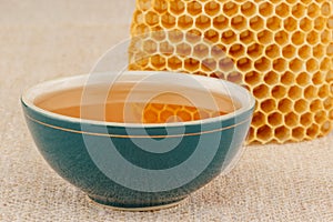 Honey in bowl with honeycomb