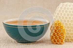 Honey in bowl with honeycomb