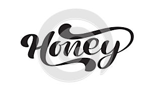 Honey calligraphy lettering text. Vector bee hand lettering word in black color isolated on white background. Concept