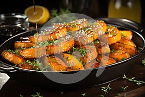 Honey coasted roasted carrots. Generative AI