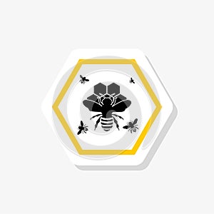 Honey comb sticker icon with bees