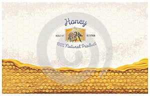 Honey combs with honey, and a symbolic image of a bee