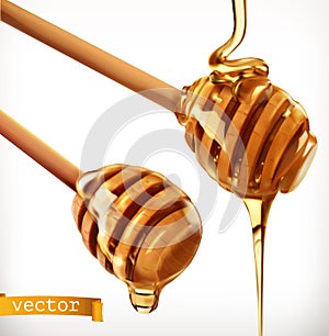 Honey dipper. 3d vector icon set