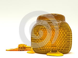 Honey dipper and bee honeycomb jar.