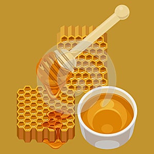 Honey dipper with honey drops and honeycomb