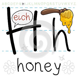 Honey Dipper Teaching the Letter H of the Alphabet, Vector Illustration