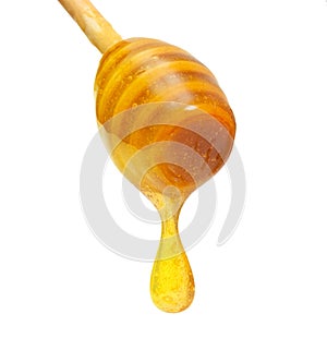 Honey drip from wooden dipper