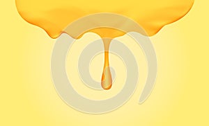 Honey dripping with honey dipper isolated on yellow gold background, honey liquid drop golden of honeycomb for graphic, honey drip