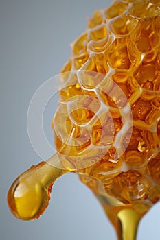 Honey Dripping From Spoon Into Honeycomb