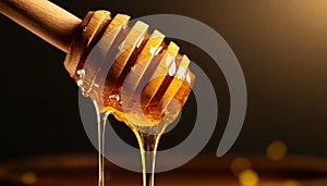 Honey Dripping from a Wooden Dipper or Picker - Generative Ai