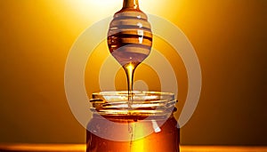 Honey Dripping from a Wooden Dipper or Picker in Jar - Generative Ai