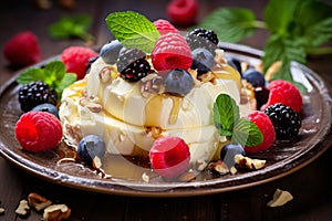 Honey-Drizzled Greek Yogurt Bowl with Assorted Nuts and Fresh Berries, Ai Generated