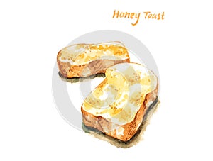 Honey french toast watercolor illustration