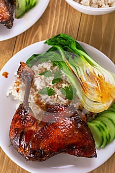 Honey Glaze Roast Duck with Bok Choi and Rice