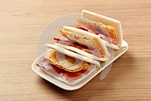 Honey ham with crispy cracker wrapped in thin bread