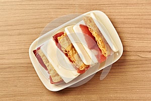 Honey ham with crispy cracker wrapped in thin bread