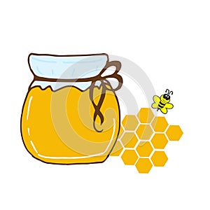 Honey Harvest: Hand-Drawn Illustration of Honeypot and Bee, Perfect for Various Designs