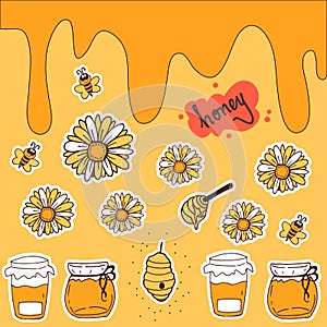 Honey icon. hand drawn vector. cute doodle honey art for kids, logo, label, sticker, clipart, poster, banner, decoration. honey-ha