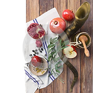 Honey jar with apples and pomegranate for Rosh Hashana