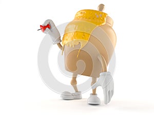 Honey jar character holding thumbtack