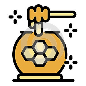 Honey jar and dipper icon color outline vector