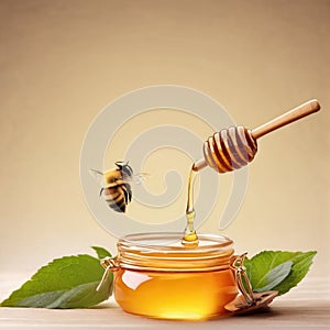 Honey Jar With Honey and Dipper