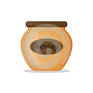 Honey jar isolated icon on white background. Natural sweet organic product from apiary farm.Flat style vector