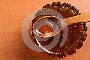 Honey in a jar on the kitchen table