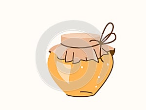 Honey jar vector illustration. Glass pot with organic sweet nectar isolated on white background in simple flat modern