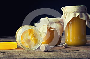 Honey jars. Cristallized honey