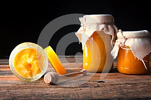 Honey jars. Cristallized honey