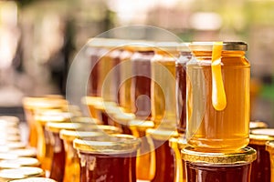 Honey jars on the marketplace