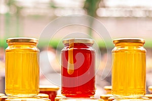 Honey jars on the marketplace