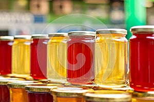 Honey jars on the marketplace