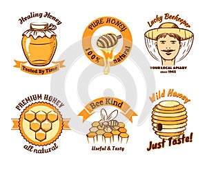 Honey labels and beekeeping logo