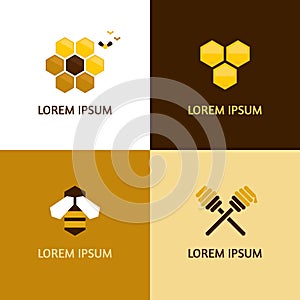 Honey logotypes vector set. Flat style. Vector illustration.