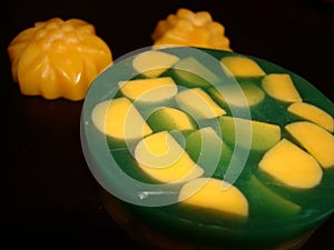 Honey and mint soap. Natural components. Soap. Yellow-green composition.