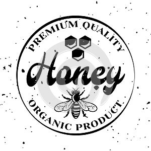 Honey organic product vector emblem, badge, label or logo in monochrome style isolated on white background