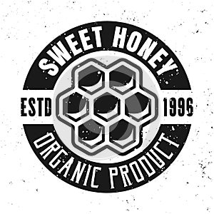 Honey organic product vector emblem, badge, label or logo in monochrome style isolated on white background