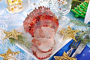 Honey and plum glazed ham for christmas