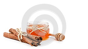 honey pot on isolated white background, copy space, template