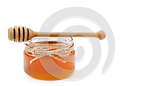 honey pot on isolated white background, rope. copy space, template.