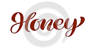 Honey red calligraphy lettering text. Vector bee hand lettering word in black color isolated on white background