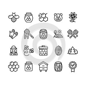 Honey Sign Black Thin Line Icon Set. Vector