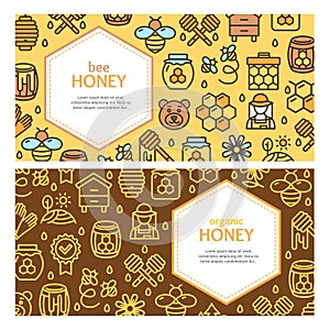 Honey Signs Banner Card Horizontal Set. Vector