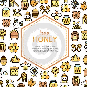 Honey Signs Design Round Design Template Line Icon Concept. Vector