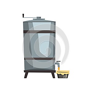 Honey storage, filtration and pasteurization equipment, honey production process vector Illustration on a white