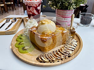 Honey toast, sweet dessert in cafe